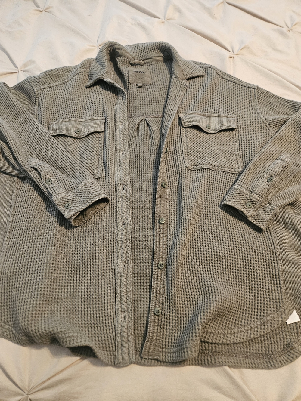 aerie Waffle-Knit Button-Down Shirt Jacket - Sage Green